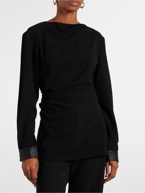 Proenza Schouler Alexis faux leather-trimmed crêpe top size 2